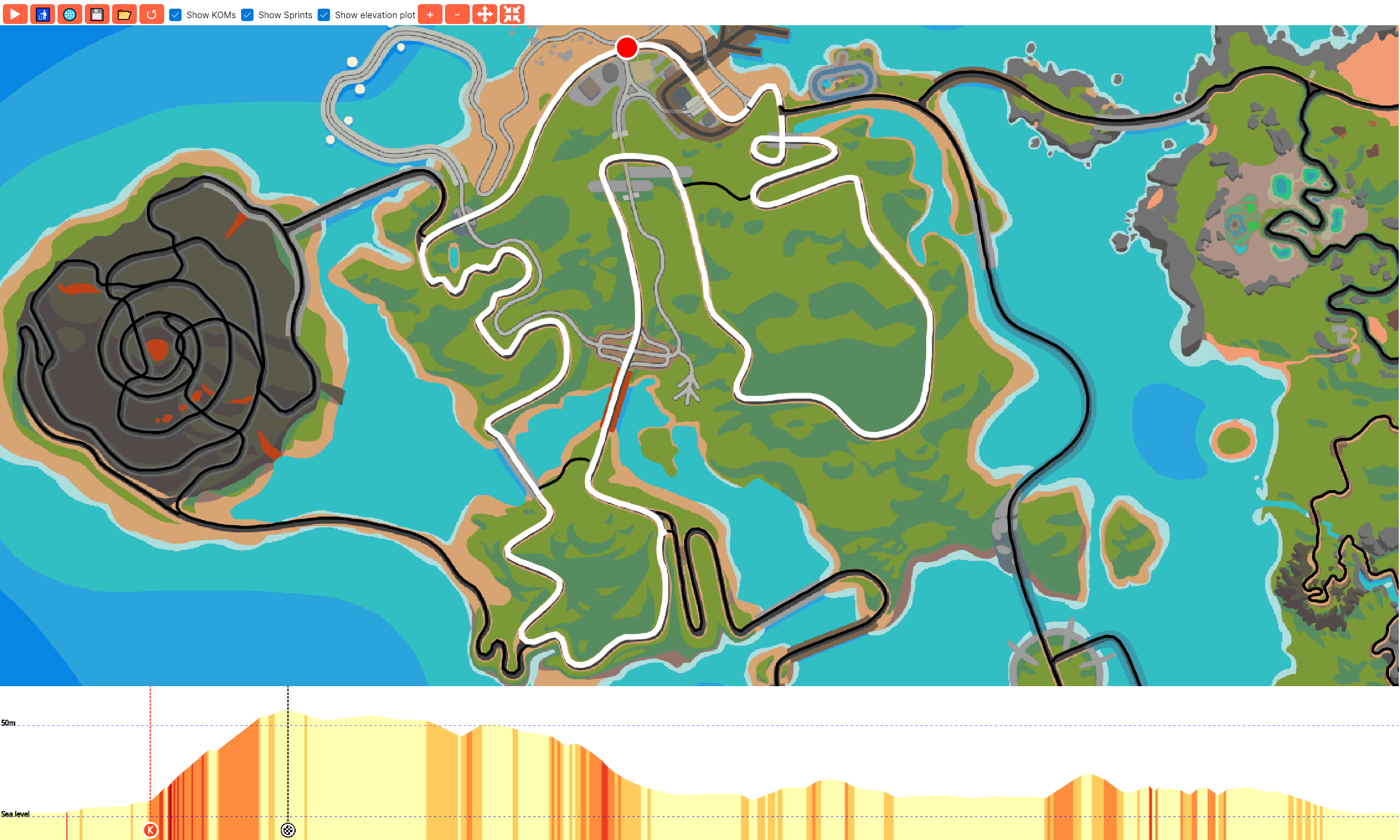 Screenshot of Route Builder showing the elevation plot in the bottom of the screen